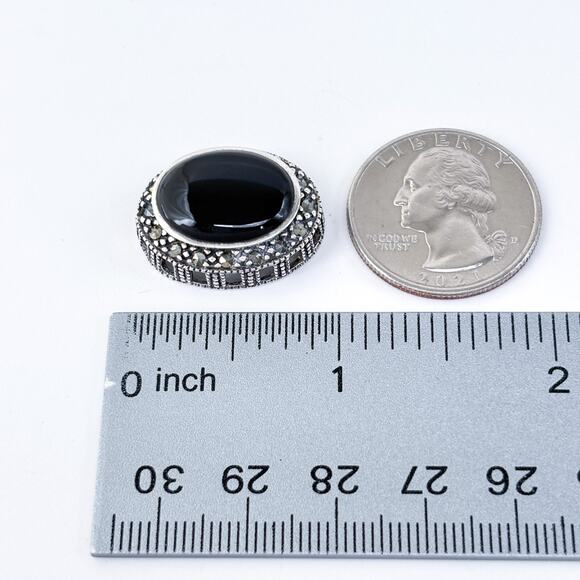 Thailand SU Marcasite Onyx Pendant | Vintage Sterling Silver 925 - Picture 10 of 10